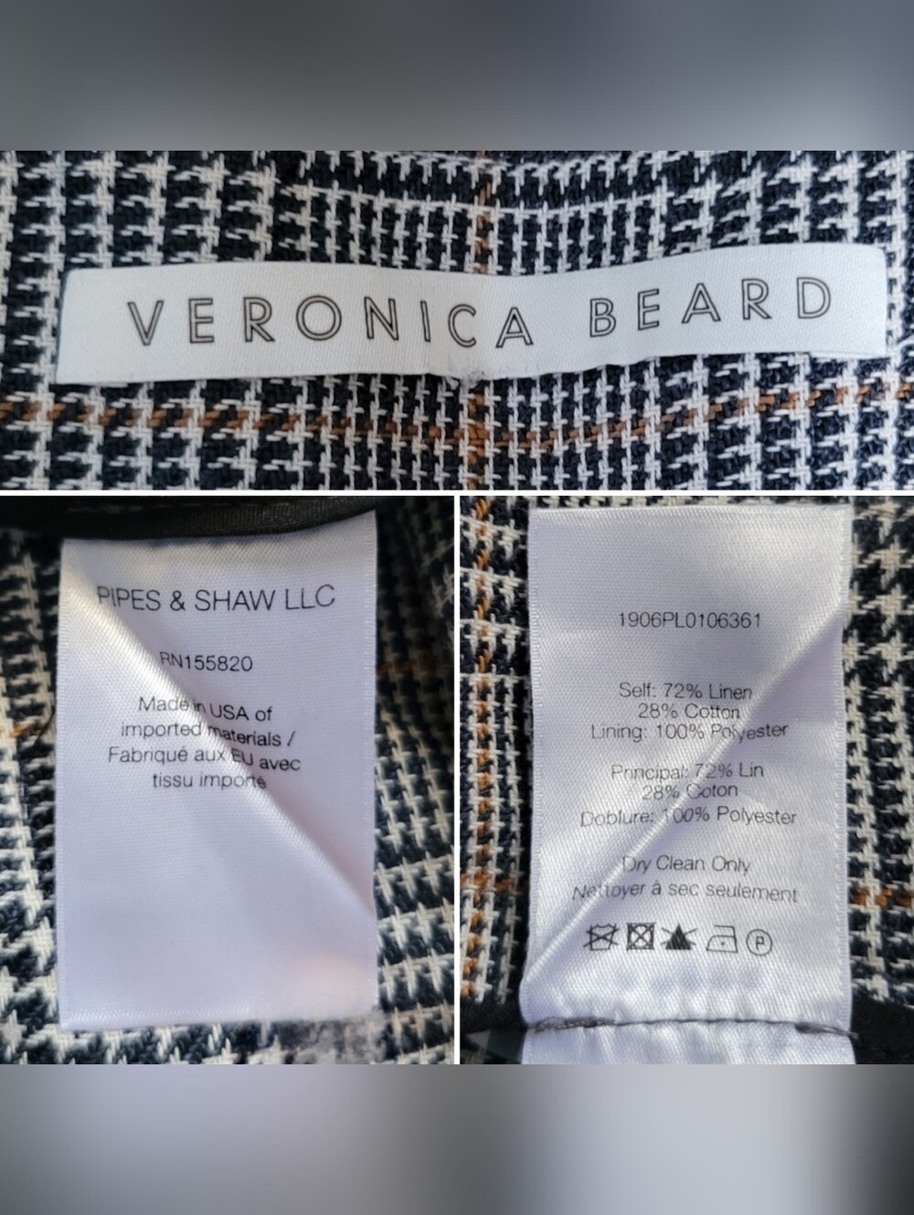 Veronica Beard Gemini Linen Blend Houndstooth Plaid Crop Pant in Navy Multi, 26 - Picture 16 of 16
